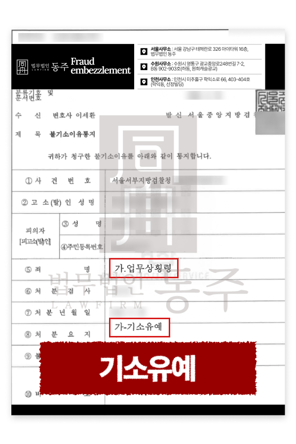 동업자횡령 고소, 서울횡령전문변호사 업무상횡령 기소유예 사례 설명하기 위해 삽입된 이미지